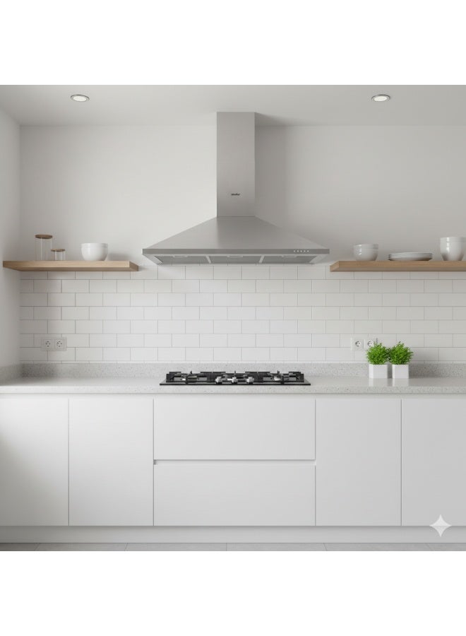 Simfer Pyramidal Cooker Hood 90 cm Stainless Steel, 500 m³/h Suction, 3 Speeds, Carbon Filter, LED Light, Double Chimney – Model BH90P01 - Image 2